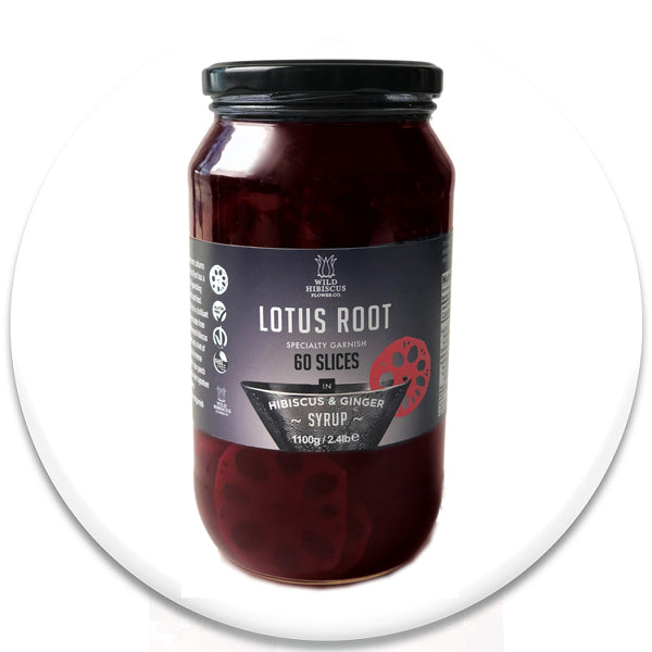 Lotus Root Slices in Hibiscus and Ginger Syrup